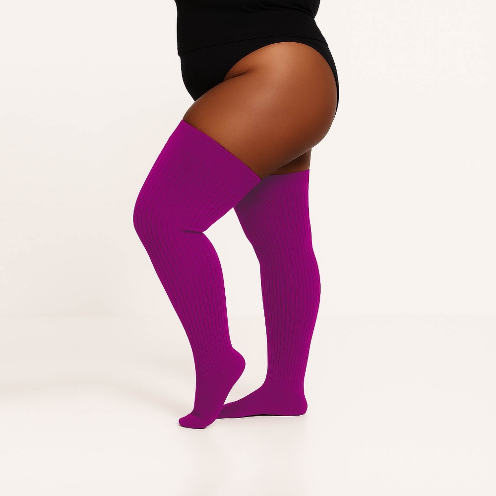 PLUS SIZE Thigh High Socks, Purple Women's Extra Long Over The Knee Stocking